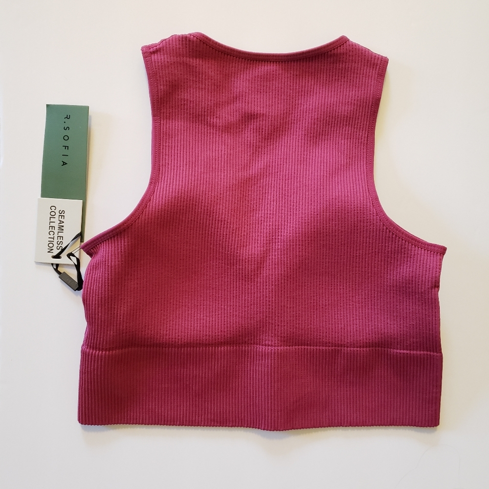Ribbed Sports Bra Size Medium NWT Raspberry Wine Removable Padding R. Sofia - Picture 2 of 6